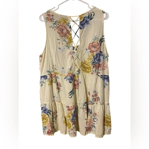 Torrid Floral Tiered Top Womens 2X Yellow Sleeveless Challis Fairy Cottage Comfy - Picture 13 of 16